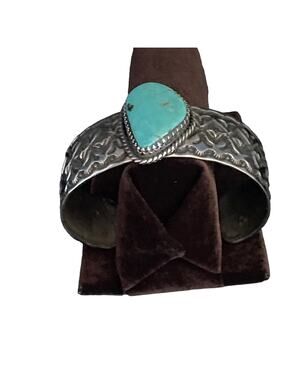 Turquoise Bracelet By Navajo Artist Elroy Chavez & Bernadine Chavez